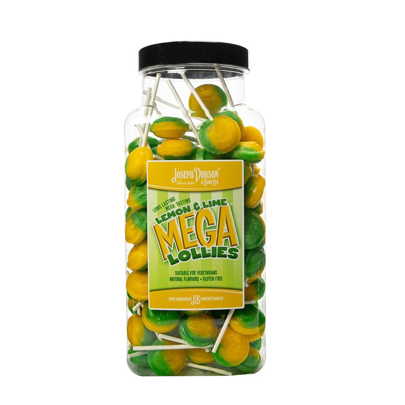 Lemon & Lime Mega Lolly Pick & Mix Sweets Joseph Dobson 100g (5 Lollies Pack)